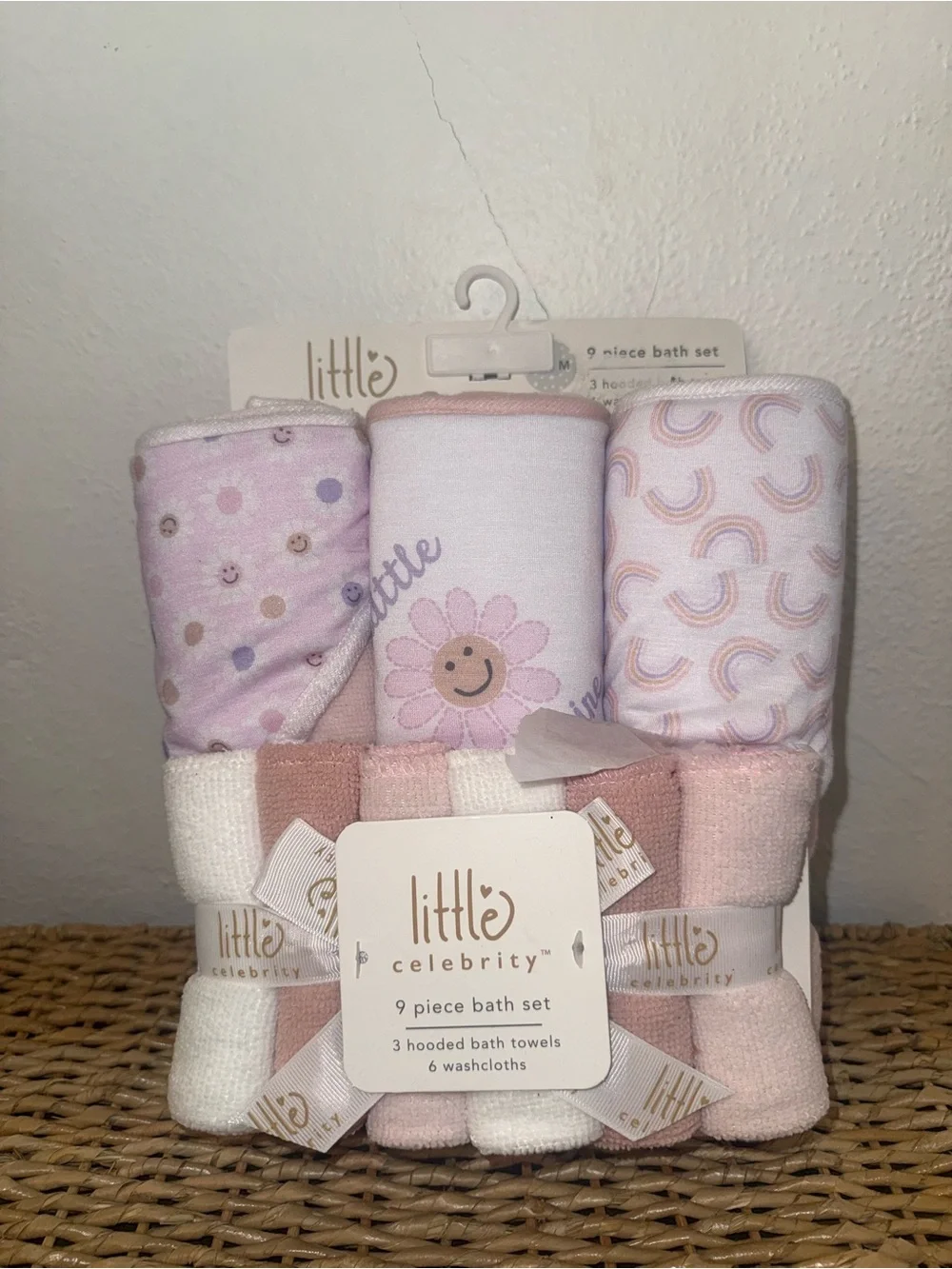 Little Celebrity 9-Piece Baby Bath Set - Pastel Pink & White